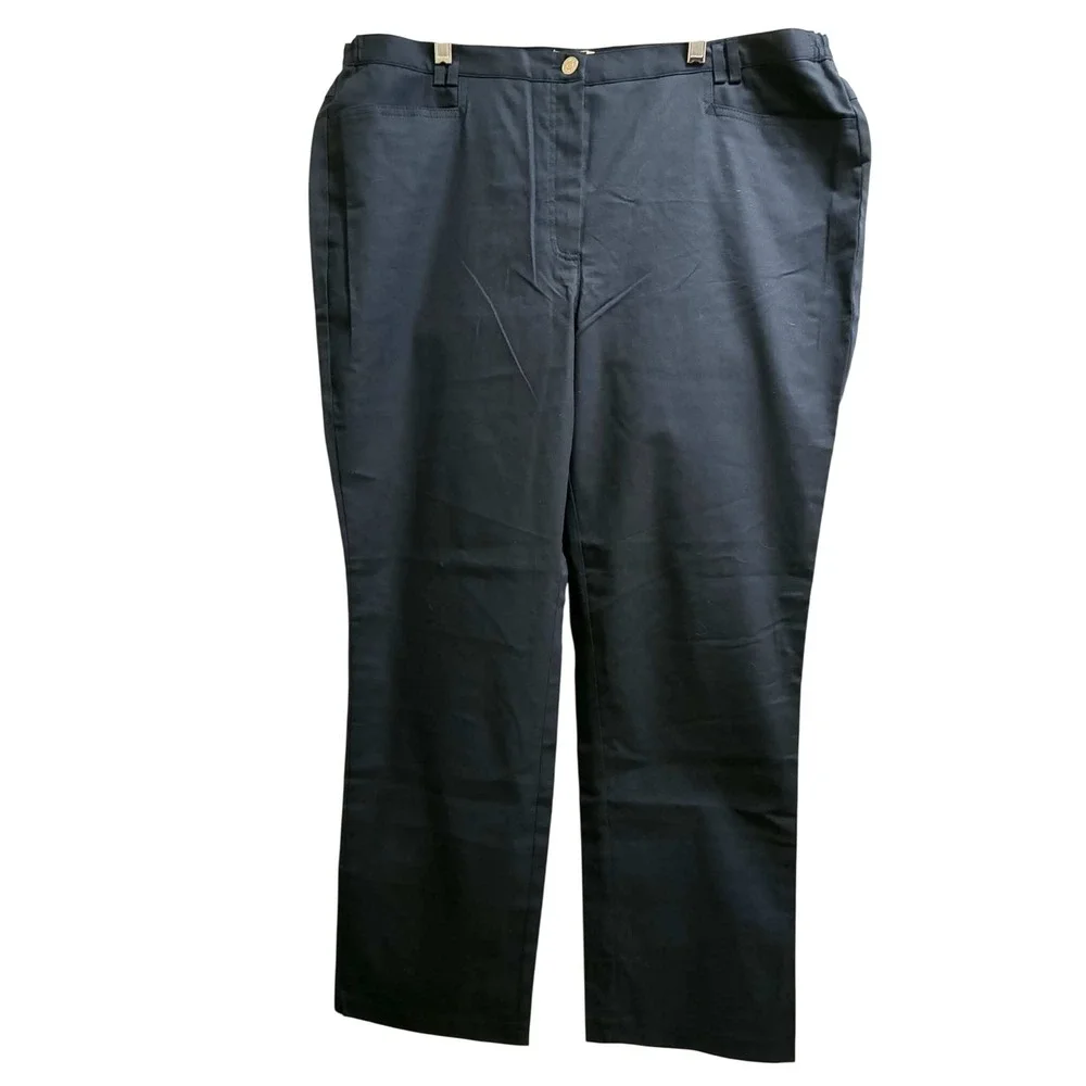 Cosma Trousers Womens 16 Black Stretch Cotton Straight Leg Pants Minimalist